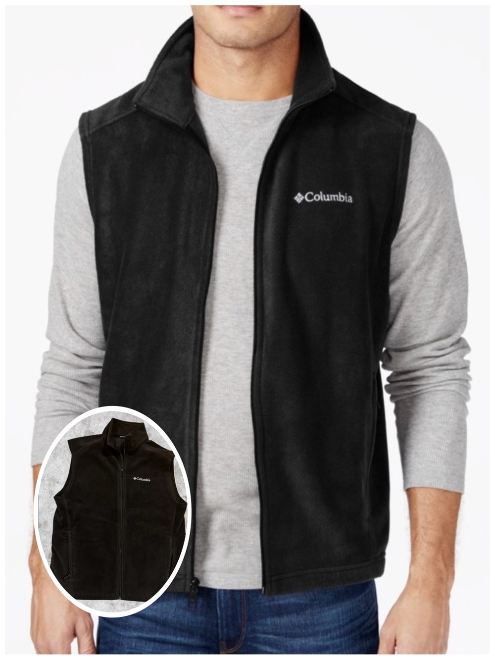 Columbia Black Fleece Vest with Full Zip, Large